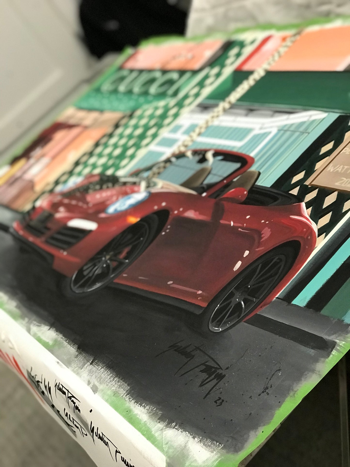 Porsche 911 Gucci store Beverly Hills Original Painting
