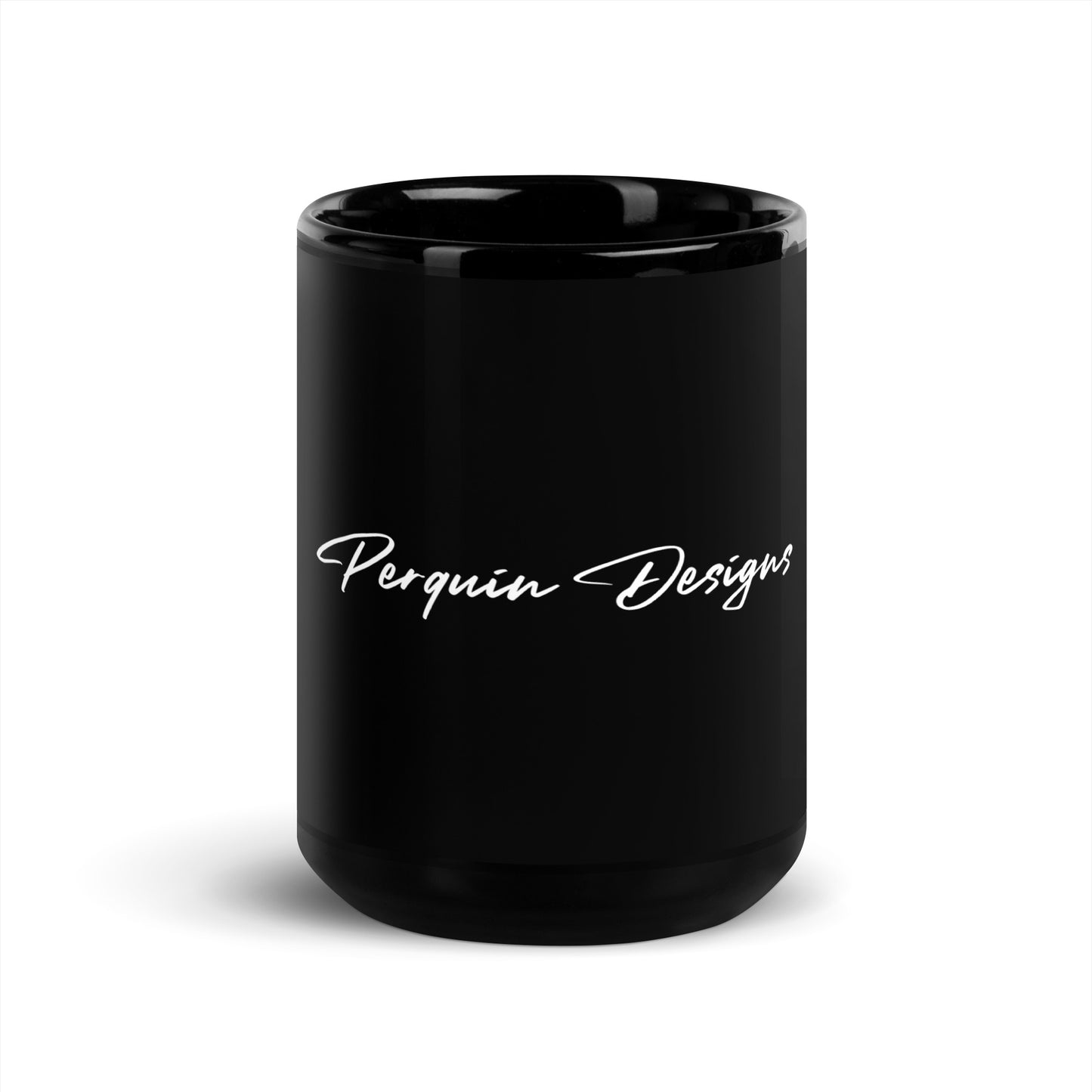 Perquin Designs script Black Glossy Mug