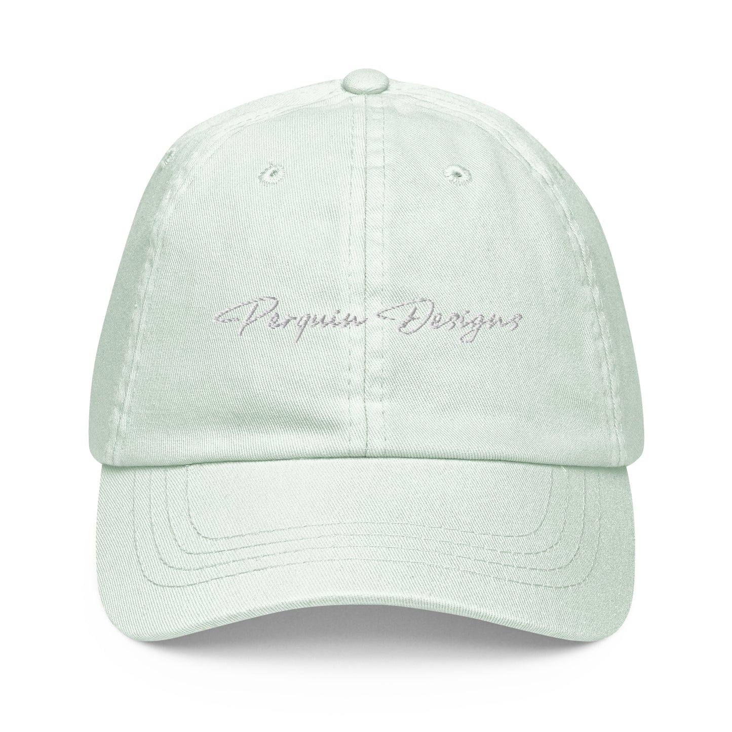 Perquin Designs White Script logo Pastel baseball hat