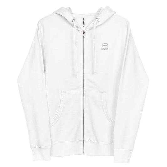 Perquin Designs Classic PD White Logo fleece zip up Hoodie