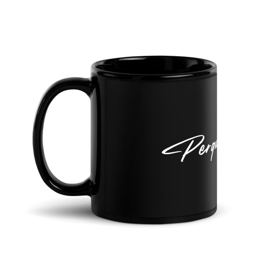 Perquin Designs script Black Glossy Mug