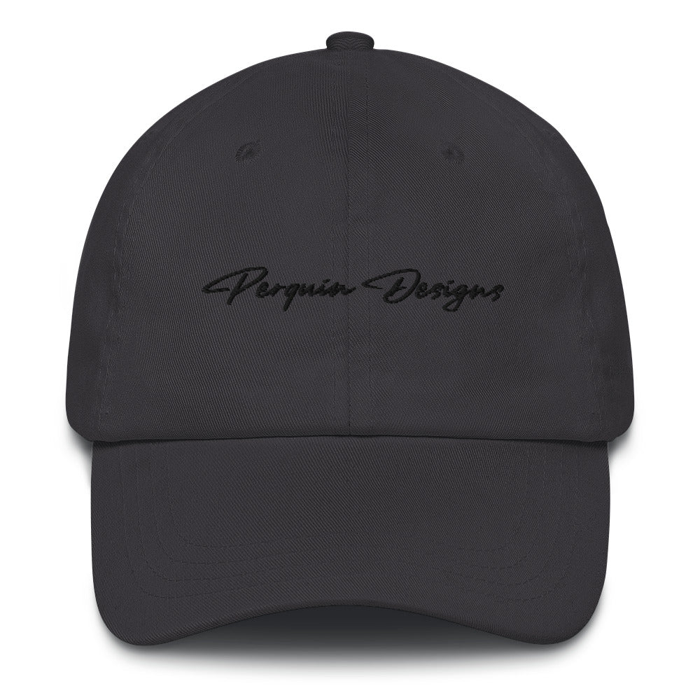 Perquin Designs Black Script Dad hat