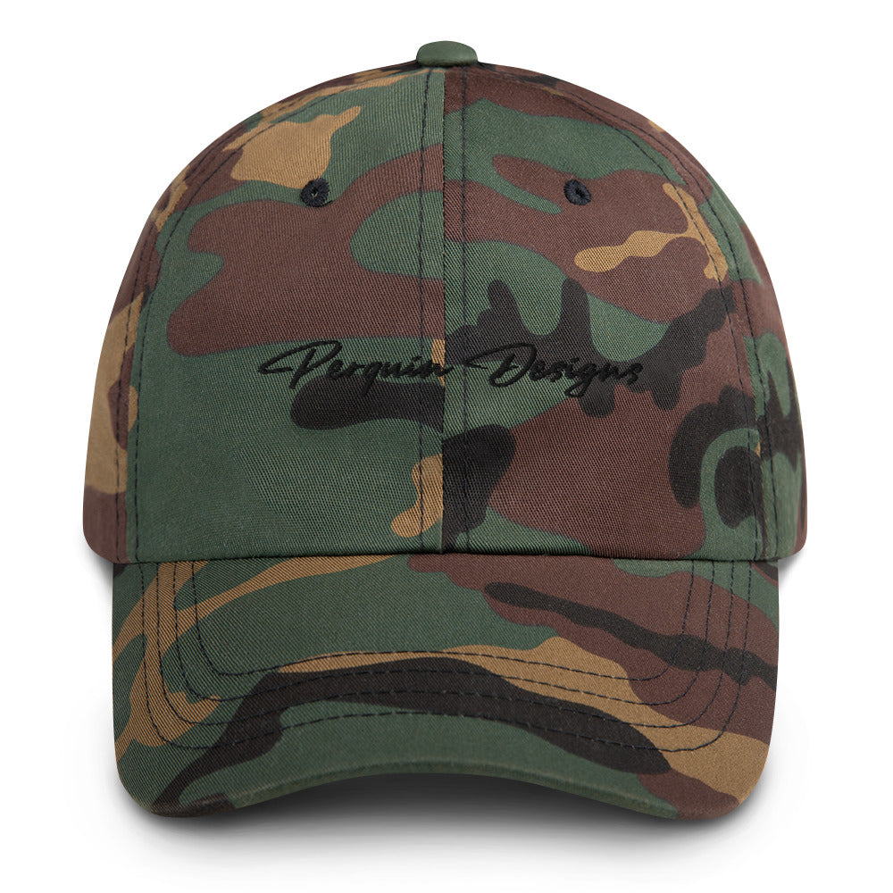 Perquin Designs Black Script Dad hat