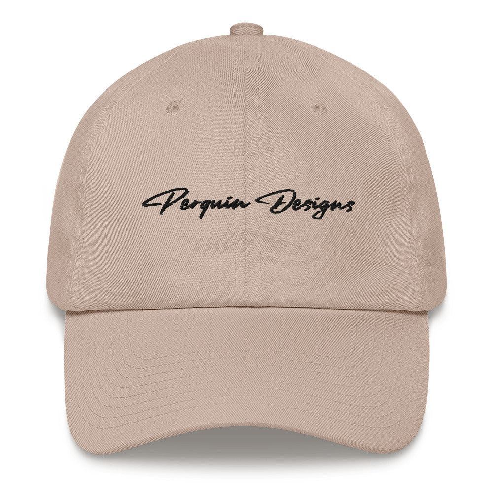 Perquin Designs Black Script Dad hat