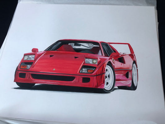 Ferrari F40 Red Original Drawing